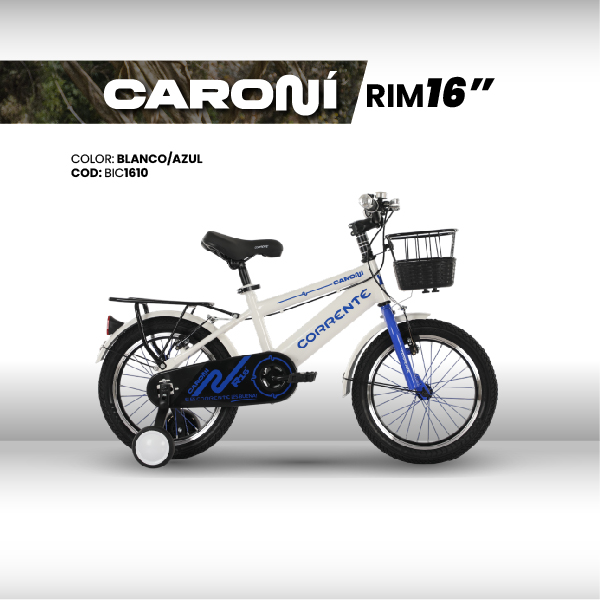 Kid City Bike Rim 16", Ruedas estabilizadoras, Rayos de colores, Cesta delantera metálica, Parrilla trasera, Cuadro oversize, Guardafangos, Rines de aluminio, Retrovisores y timbre