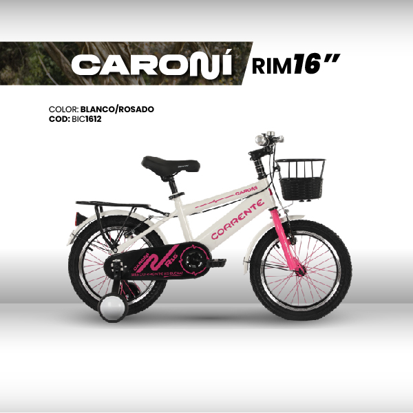 Kid City Bike Rim 16", Ruedas estabilizadoras, Rayos de colores, Cesta delantera metálica, Parrilla trasera, Cuadro oversize, Guardafangos, Rines de aluminio, Retrovisores y timbre
