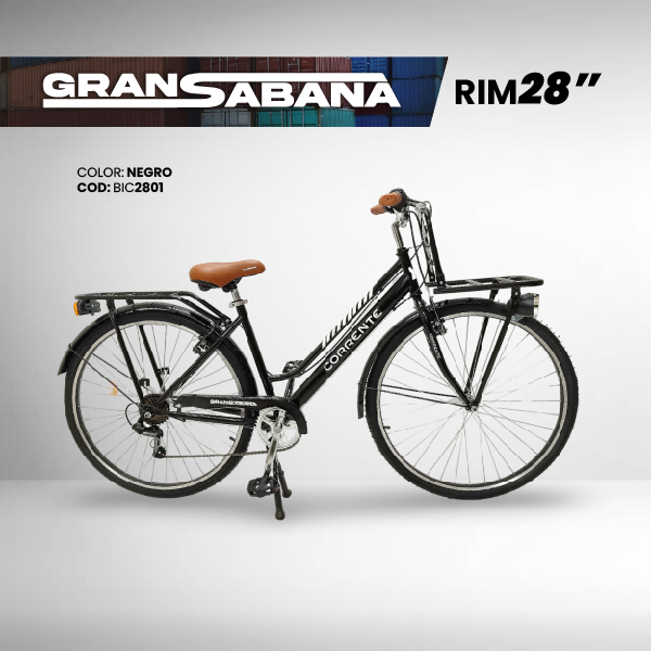 Bicicleta de Carga Rim 28" con 6 velocidades marca Shimano, parrilla de carga delantera y trasera, paral central, con una capacidad de carga de 80Kg.