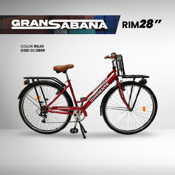 Bicicleta de Carga Rim 28" con 6 velocidades marca Shimano, parrilla de carga delantera y trasera, paral central, con una capacidad de carga de 80Kg.